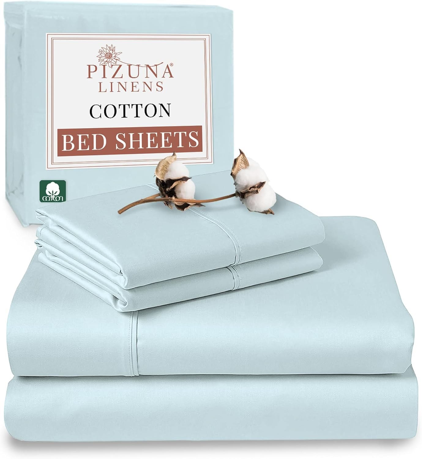 Pizuna Cotton Single Sheet Set, 500 Thread Count 100% Combed Cotton Sateen Weave Single Bed Sheet Set Include 1 Fitted Sheet, 1 Flat Sheet & 1 Pillow Case (Bright White Sheet Set - 3 PC)