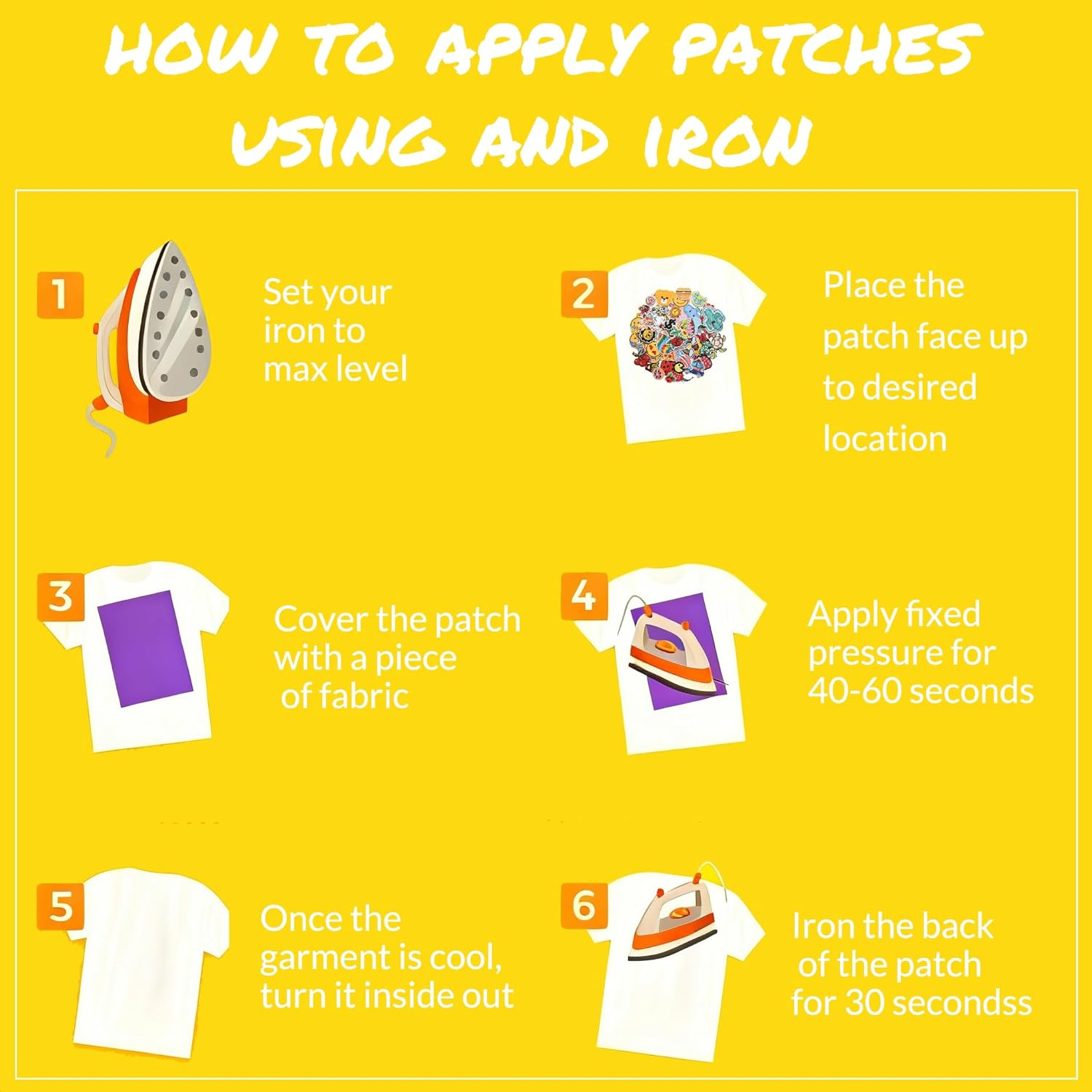 60Pcs Random Assorted Styles Embroidered Patches, Bright Vivid Colors, Sew On/Iron on Patch Applique for Clothes, Dress, Hat, Jeans, DIY Accessories