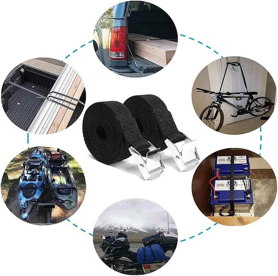 Tie down Straps 2 Pcs Lashing Strap 2.5Cm X 3M Adjustable Heavy Duty Cam Buckle Cinch Straps for Cargo, Trucks, Luggage, Trailer, Motorcycle (Black) image number 5