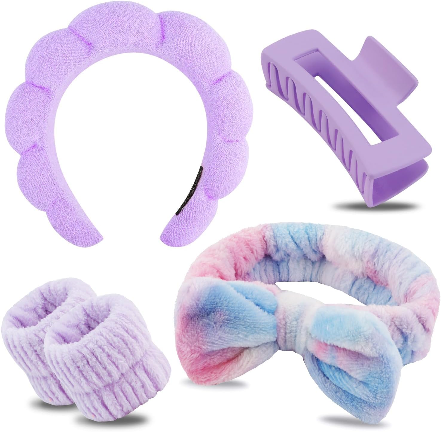 Spa Headband Set for Women, Make up Hair Band with Wrist Wash Band and Hair Clip, Make-Up Hairband, Sponge Headband, Skincare Headband, Stylish Gifts, Hair Accessories for Women Girls image number 2