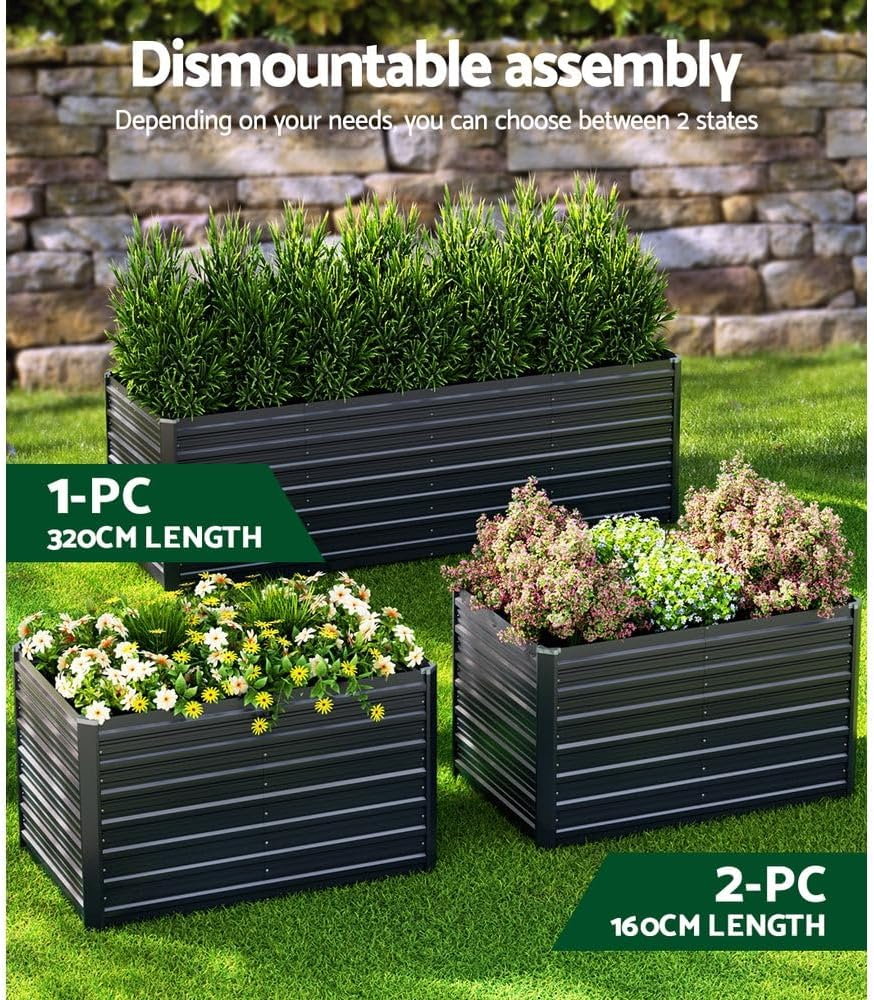 2X Galvanised Steel Raised Garden Bed Instant Planter 160 X 80 X 77Cm Aluminium image number 1