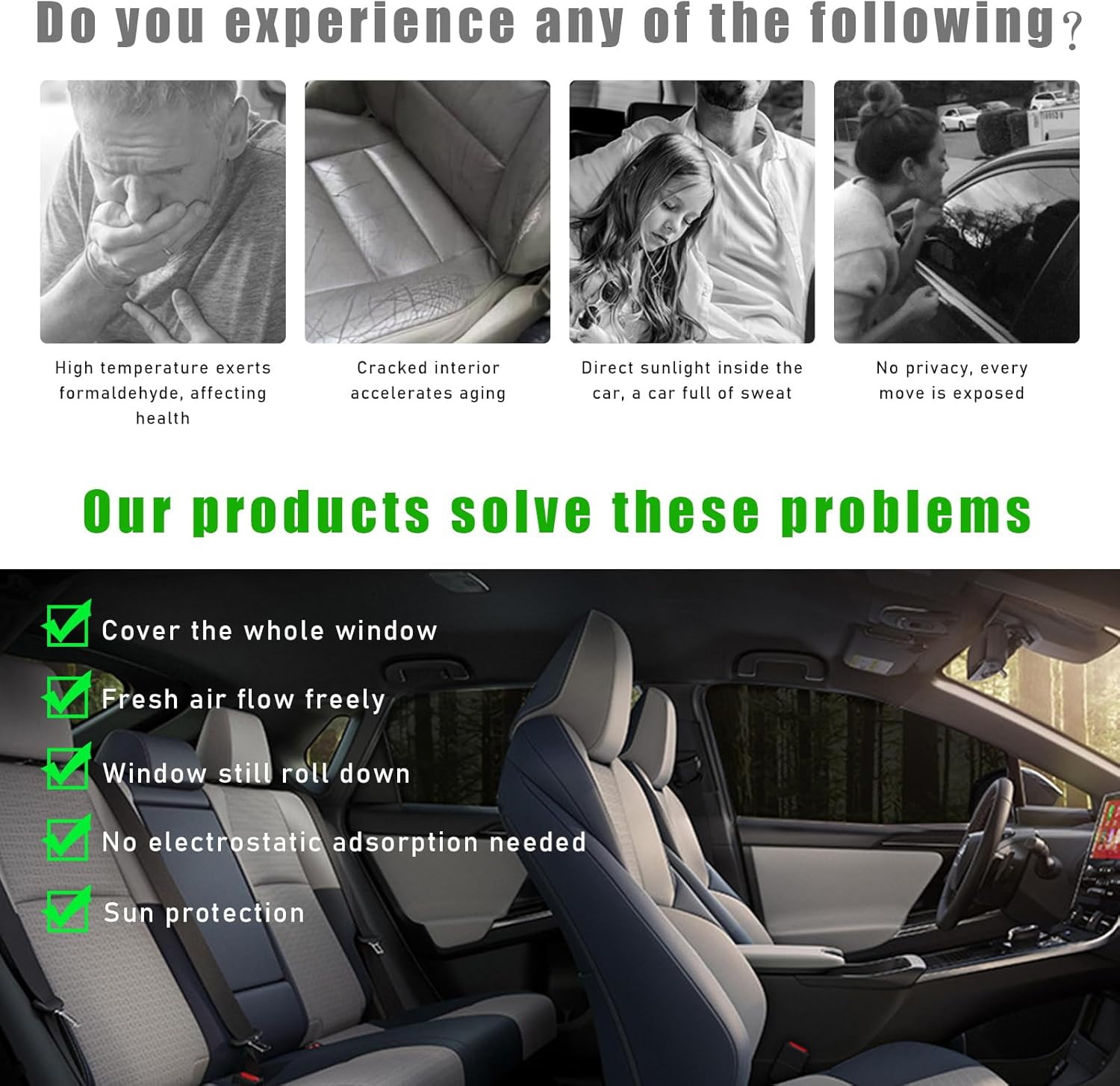 Ohleats 4 PCS Car Window Shades, Auto Front Rear Side Window Sun Shades for Block Heat & UV Protection, Breathable Mesh Baby Window Screen Covers, Universal Car Accessories (SUV) image number 3