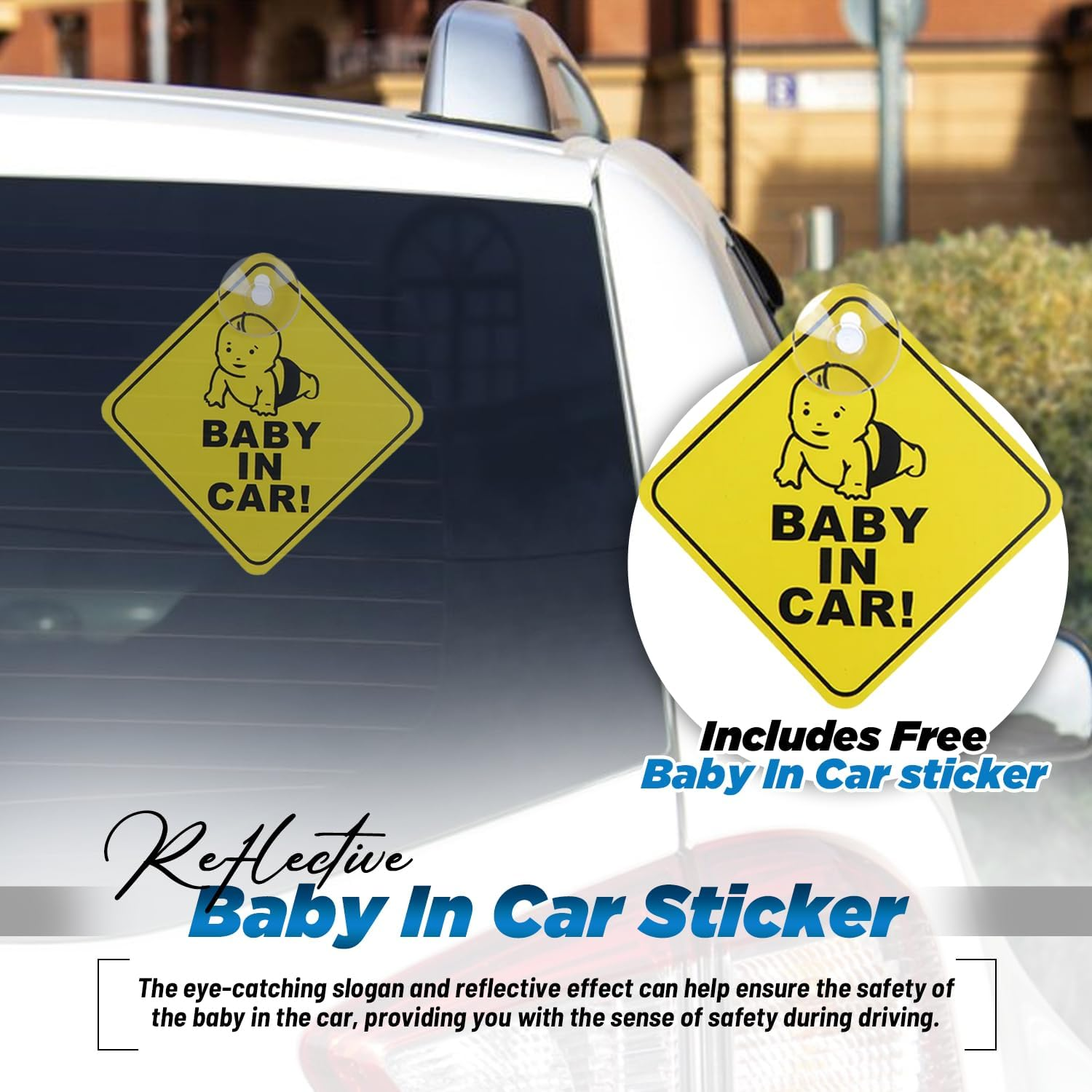 Black Rear View Baby Car Seat Mirror - 360&deg; Rotatable & Adjustable for Clear, Wide View of Rear Facing Infant, Universal Fit, Shatterproof Plastic, Easy Installation with Bonus 'Baby in Car' Sticker image number 4