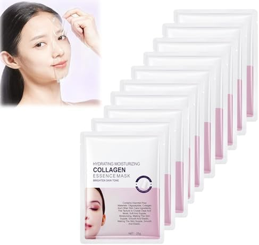 Skinqueen Bio Collagen Face Mask, Bio-Collagen Real Deep Mask, Hydrating Moisturizing Collagen Essence Mask, Bio Collagen Face Mask Overnight, Collagen Overnight Mask (10 PCS)