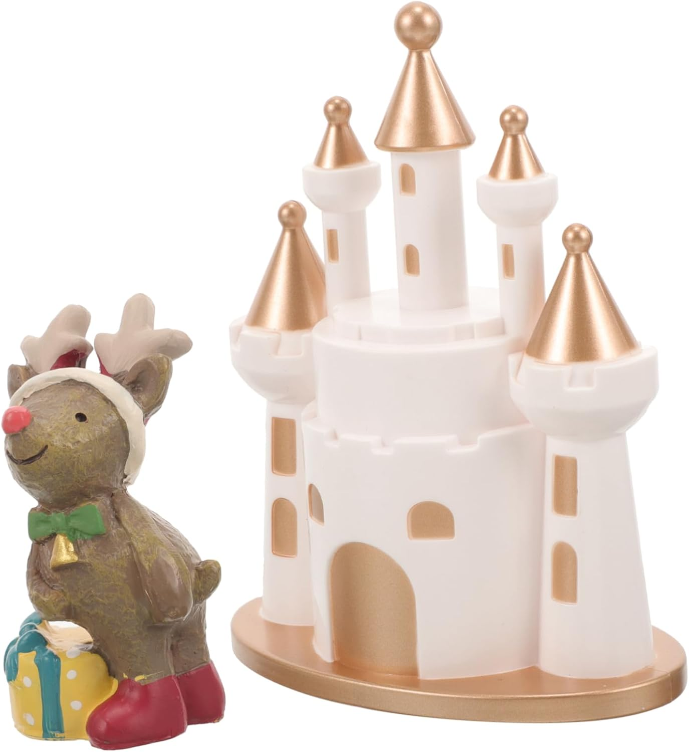 2Pcs Elk Castle Christmas Ornaments Adorable Desktop Decorations for Xmas Party Home Garden image number 1