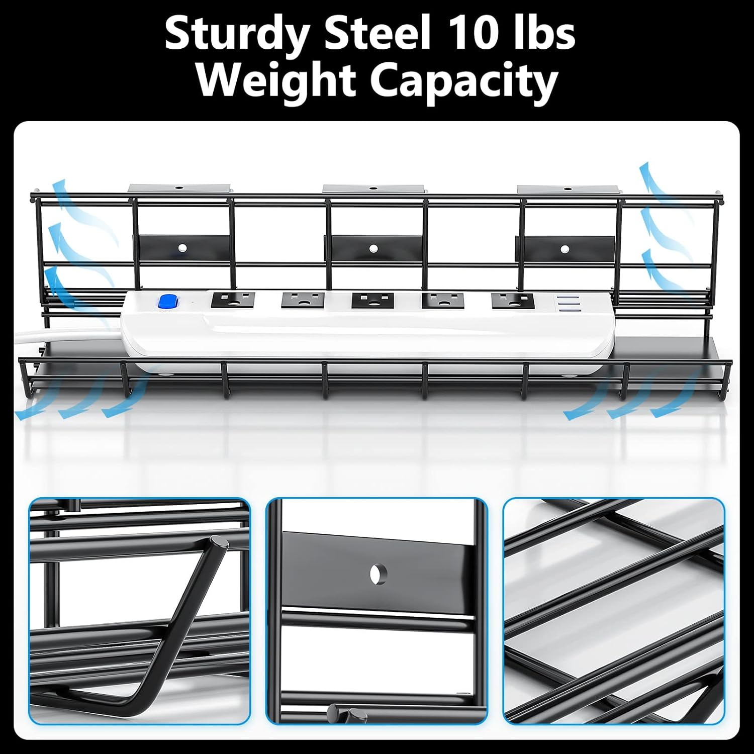 Under Desk Cable Management Trays, 2 Pack Metal Cable Tray , under Desk Cord Management Rack, Wire Tray Desk Cable Organizer, 34In Cable Basket, 2X L17 W4.1 H4.7In, Black image number 4