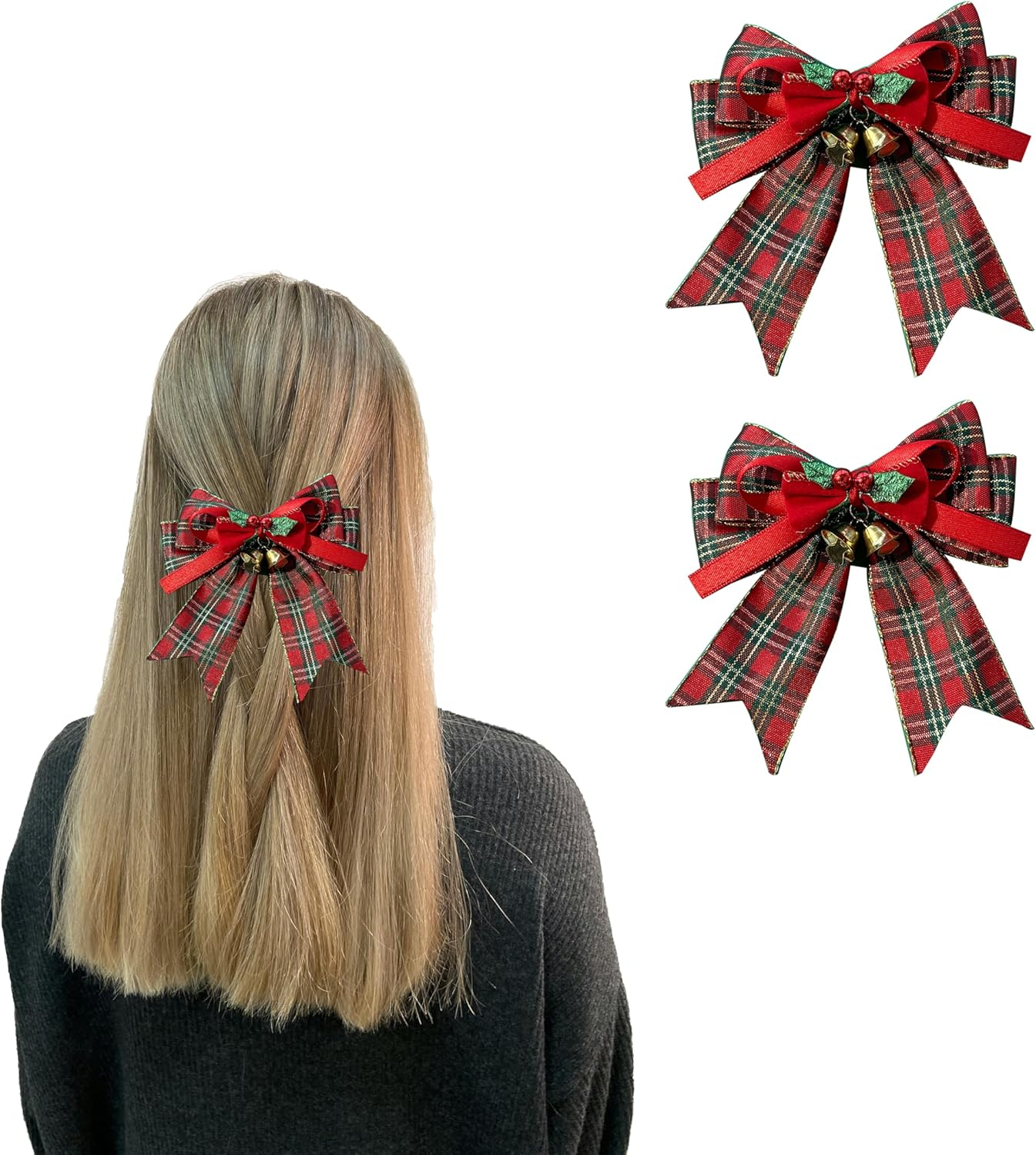 2 Pcs Christmas Large Hair Claw Clips for Women Big Bows Clips for Thick Long Hair Bowknot Accessories (Red-Styleb)