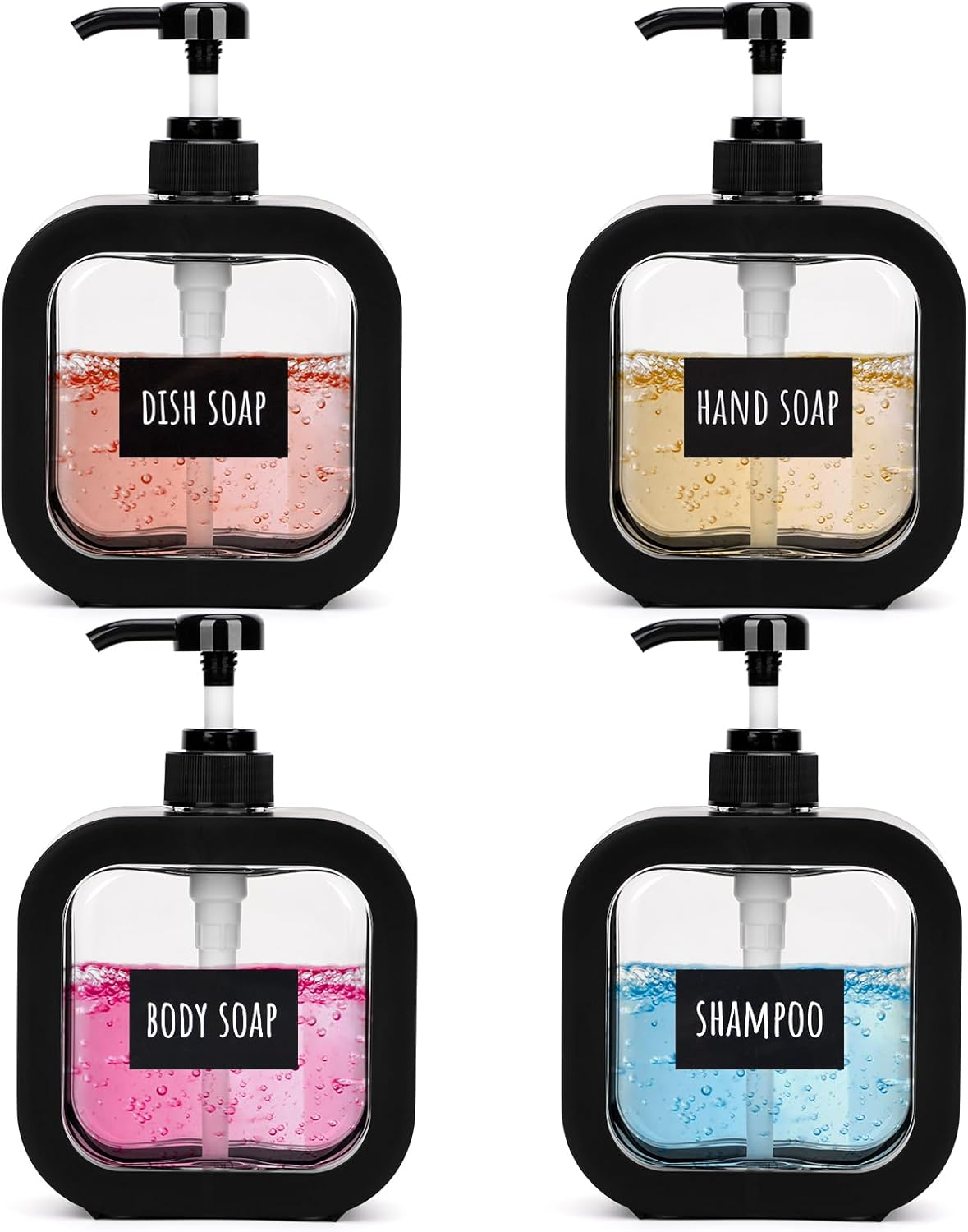 Segbeauty 16.9Oz Refillable Hand Soap Dispenser,Pack of 4 Leak-Proof Bathroom Hand Soap Dispensers,500Ml Dish Soap Dispenser for Kitchen Sink,Black Plastic Soap Dispenser with Pump and Labels image number 4