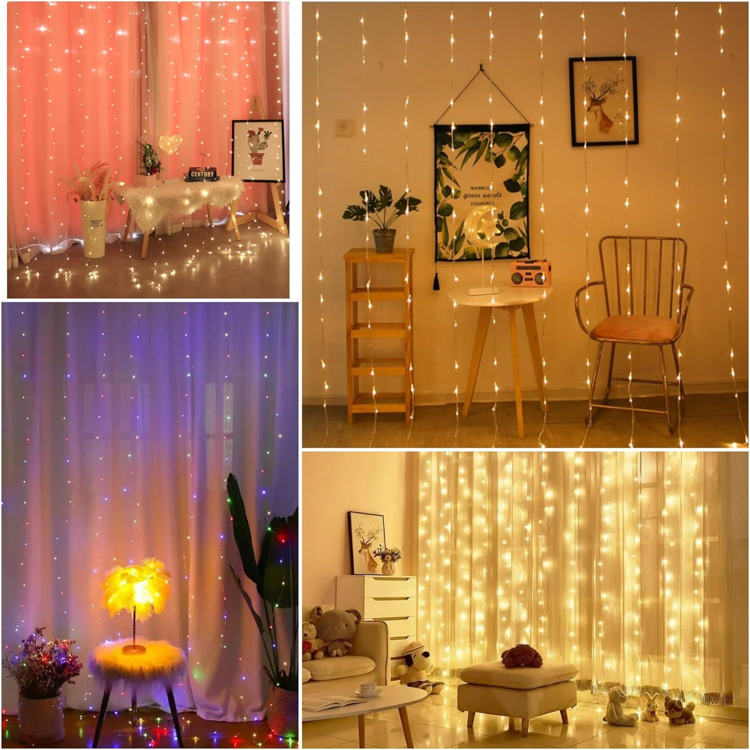 Clearhill 3 * 3Curtain String Lights, 300Led，Pink，8 Modes Fairy Hanging Lights with Remote & Timer, USB Operated, Waterproof for Indoor/Outdoor Decorations - Bedroom, Wedding, Party image number 7