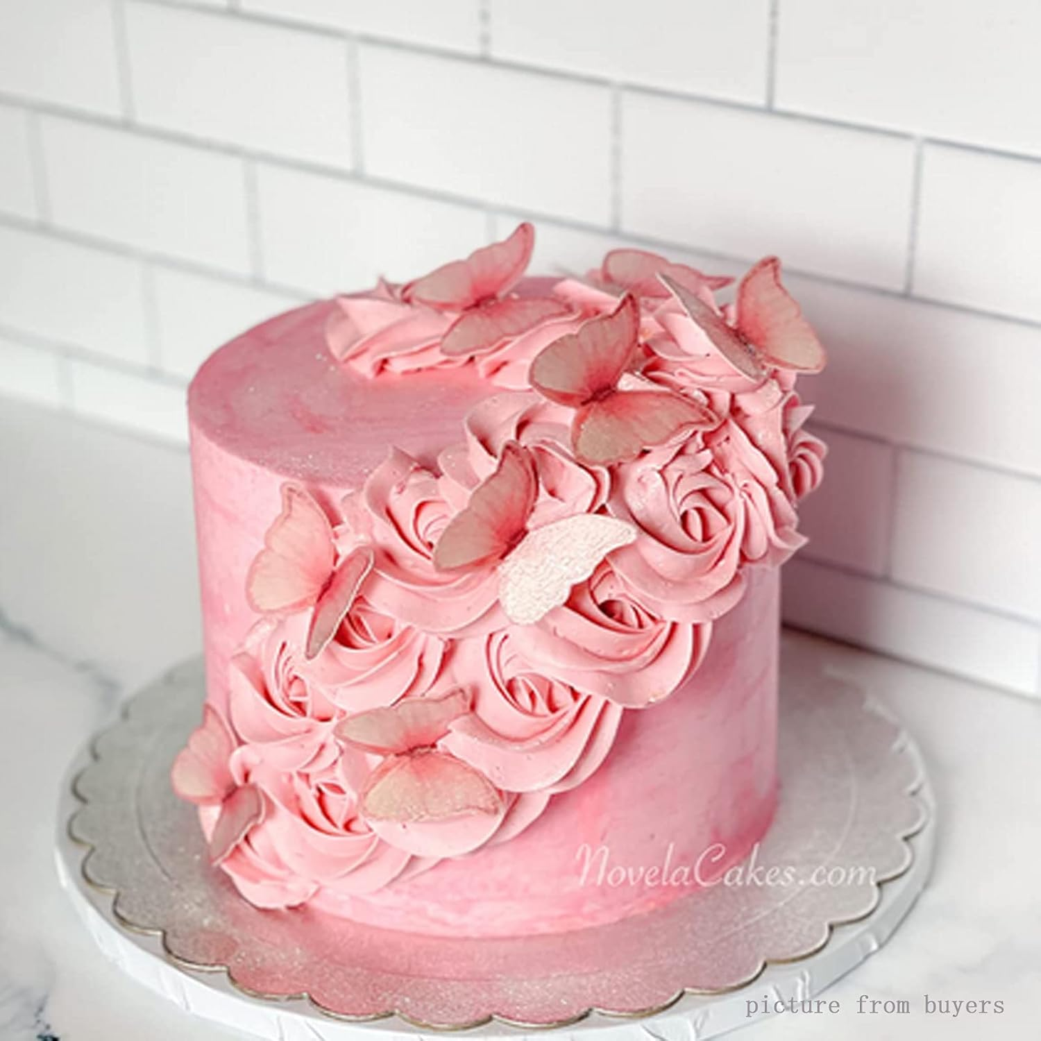 Edible Wafer Paper Butterflies Set of 48 Pink Cake Decorations, Cupcake Topper image number 3