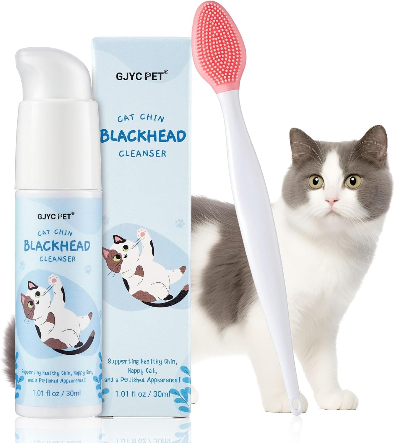 GJYC PET Cat Chin Acne Care Kit - Cat Acne Cleansing Lotion 30Ml with Acne Cleansing Brush, Gently Removes Blackheads Caused by Unhygienic Diets, Keeps Cat'S Chin Clean image number 4