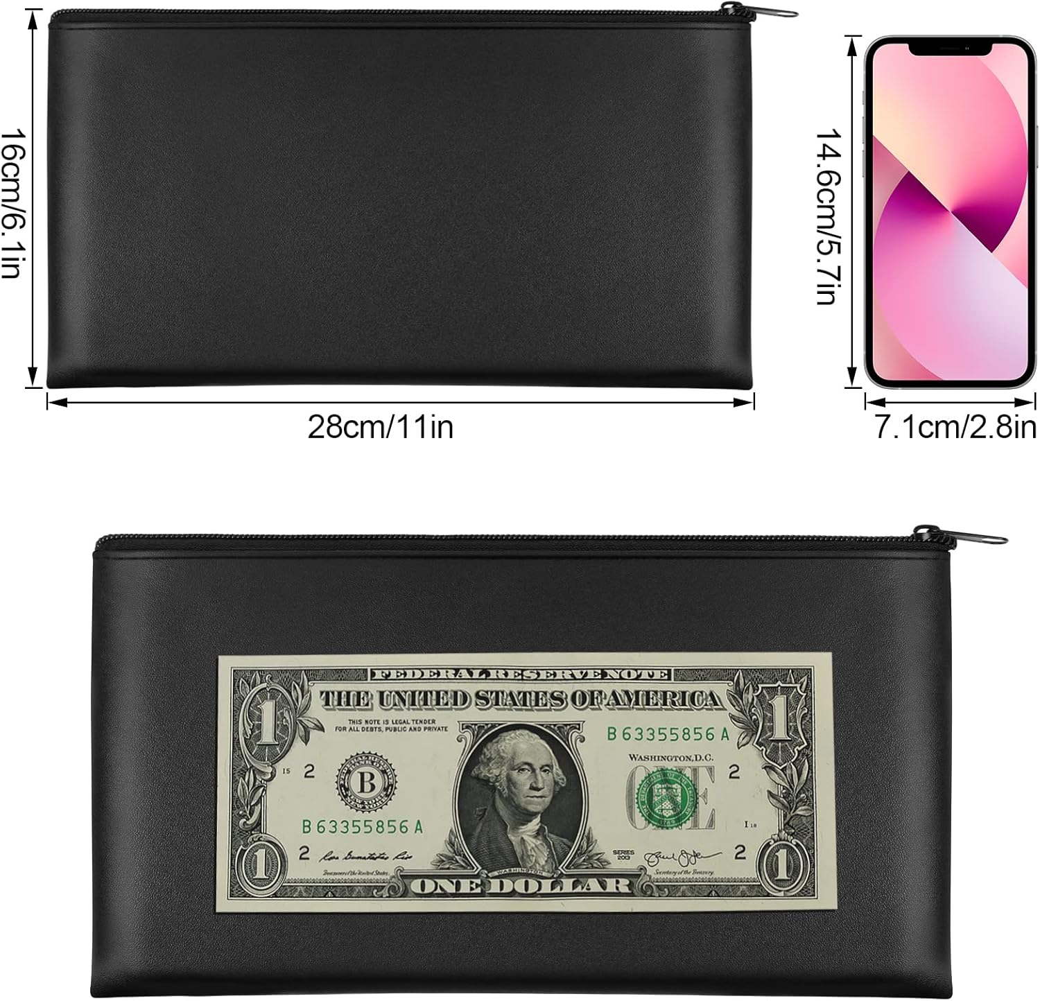 2 Pieces Money Bag,11X6.1 Inch Money Bags with Zipper for Cash, Bank Bag, Money Pouch, Money Holder for Cash, Coins, Cosmetics, Bills, Tool