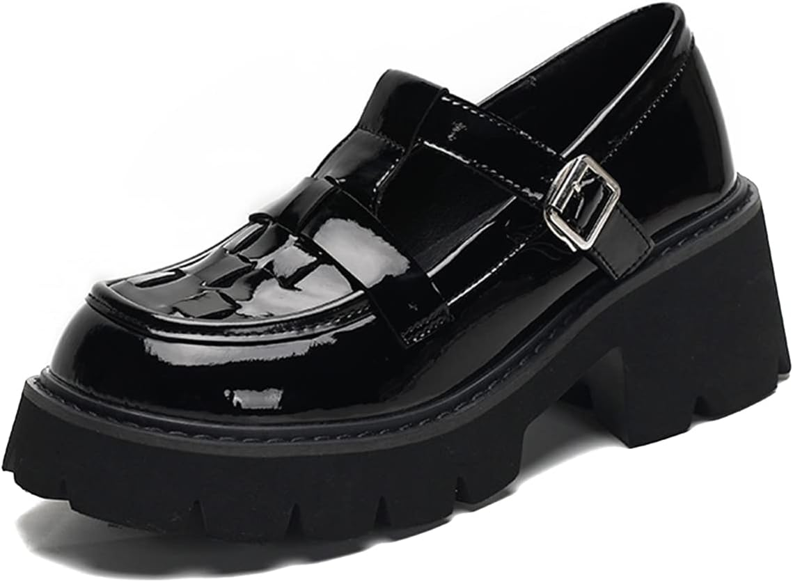 Galindopia Women Fashion Platform Loafers Lug Sole Slip on Square Toe Mary Jane