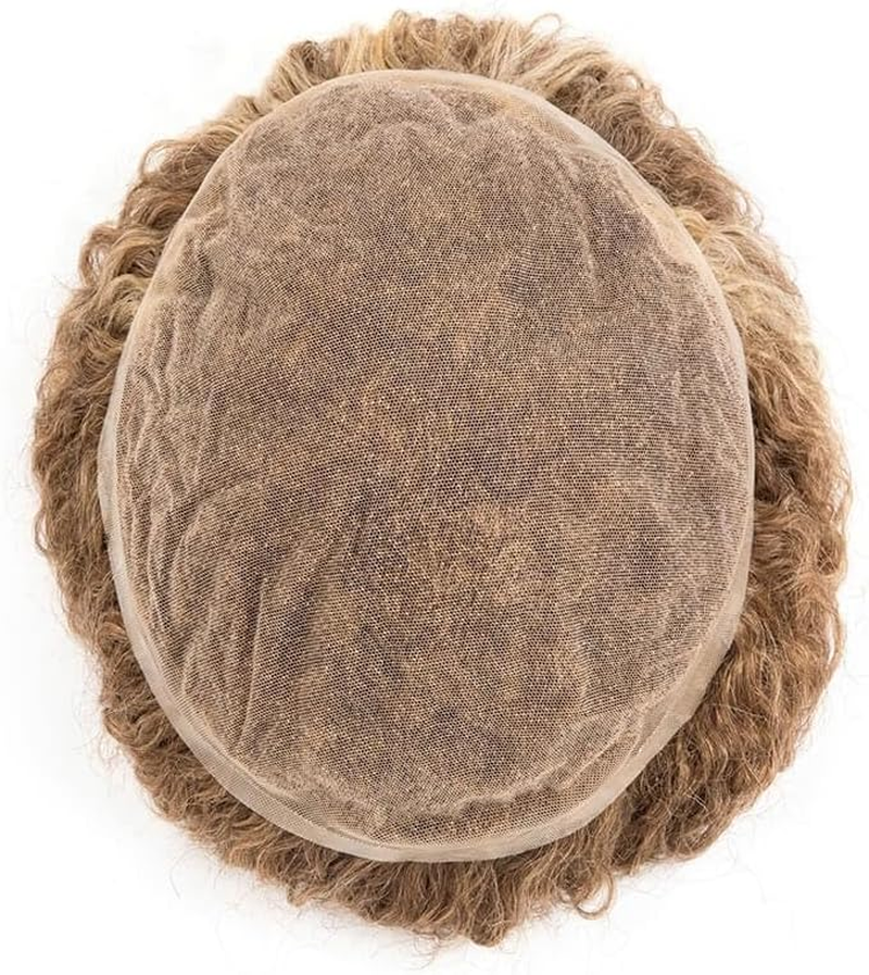 Replacement Full Lace Men'S Toupee 15Mm Curly Breathable Male Hair Prosthesis Natural Human Hair System Unit Systems image number 1
