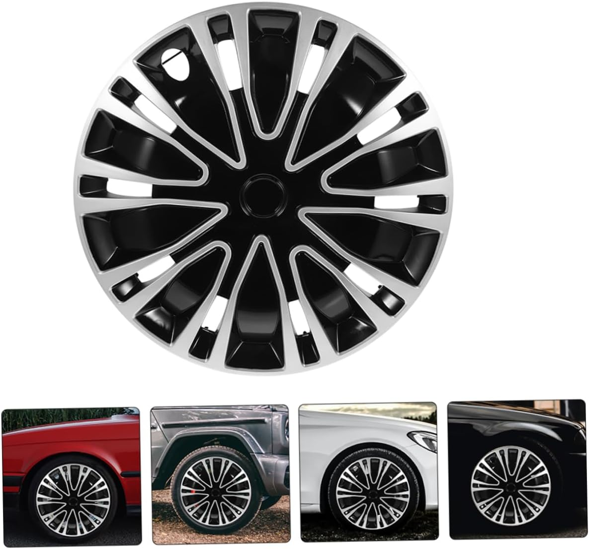 GRIRIW 12 Inch Wheel Hub Covers 2Pcs Silver Black Decorative Car Hubcaps Universal Rim Covers Automotive Wheel Rim Caps for Cars Accessories image number 4