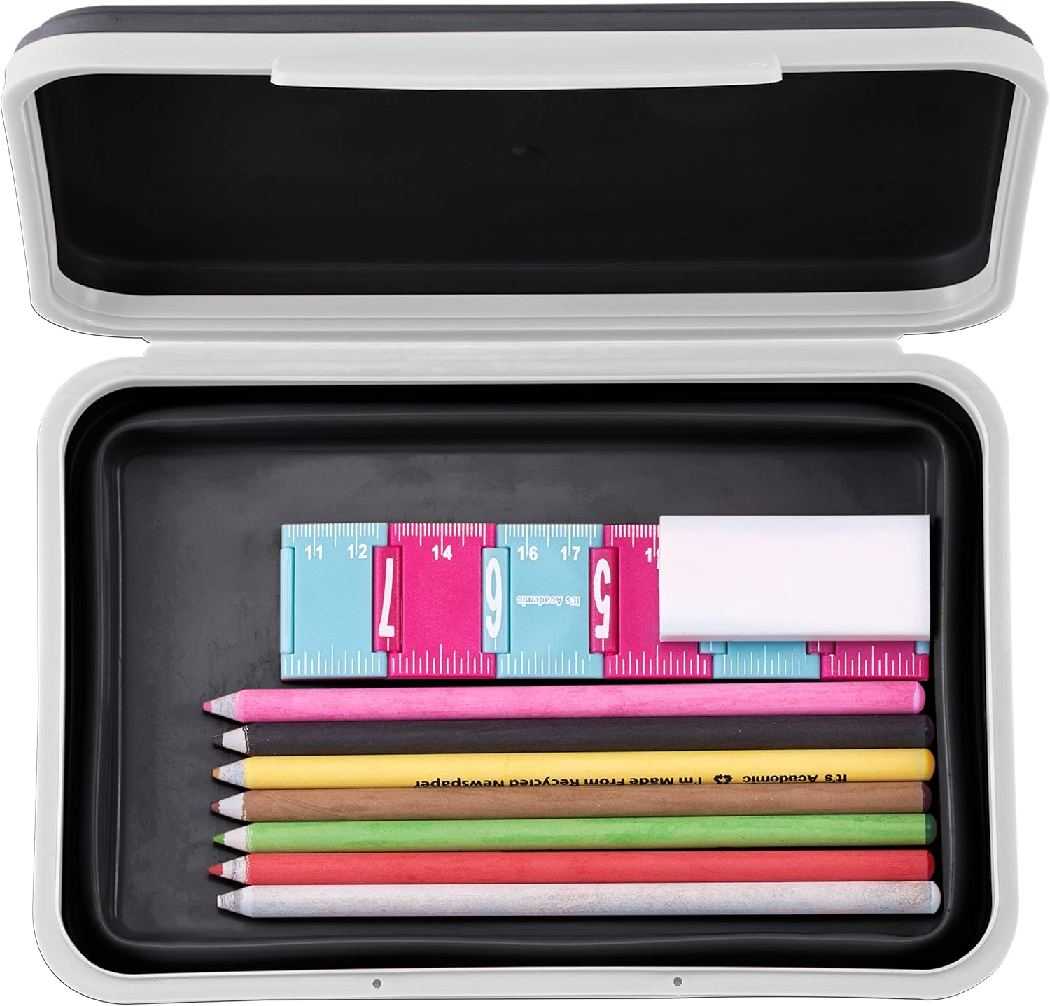 It'S Academic Flexi Storage Box with Lid, Collapsible Pencil Case Design for Craft and School Supplies, Black