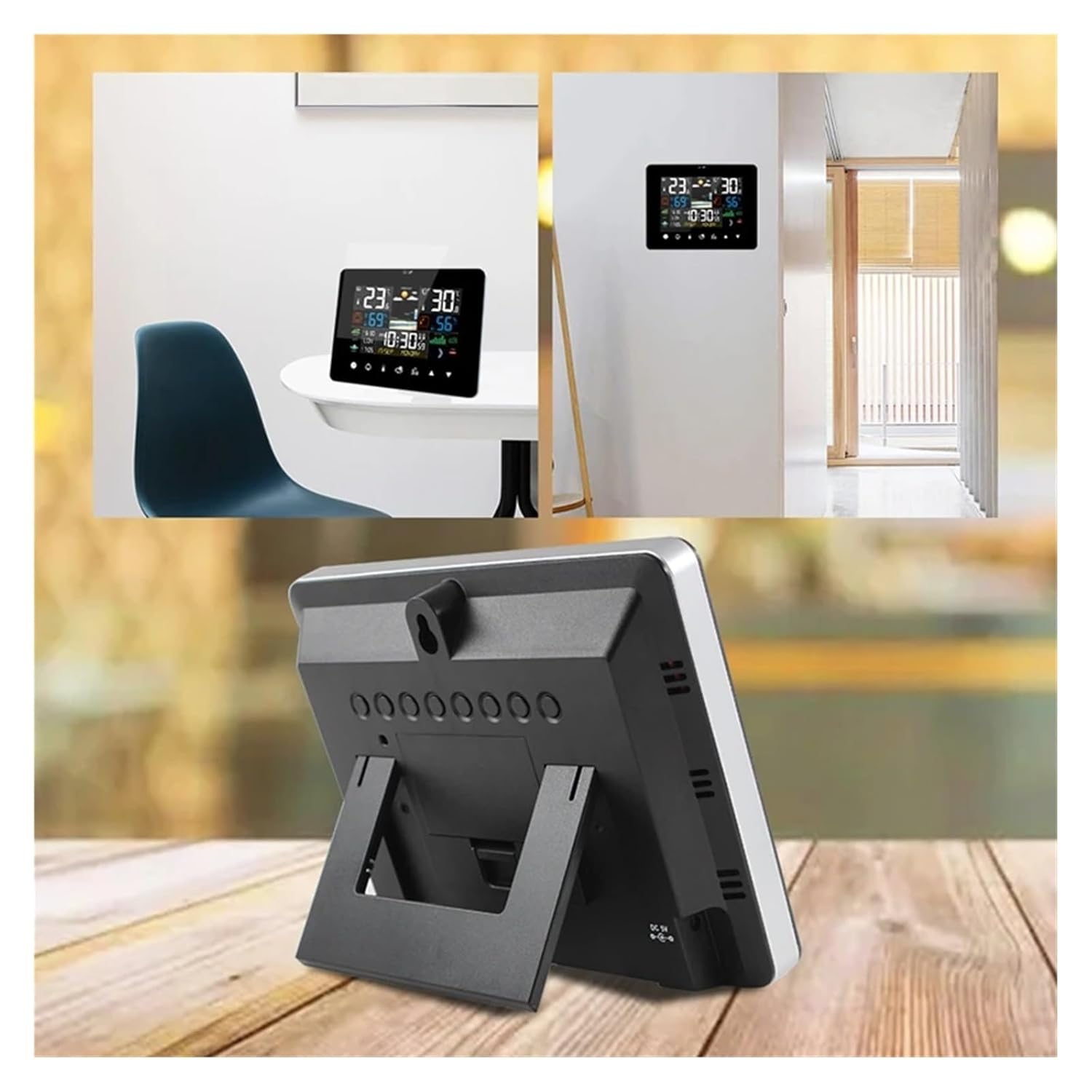 Weather Station Touch Screen Wall Clock Table Desk Moon Phases Tides Barometer Temperature Humidity Meter Outdoor Forcast Sensor image number 2