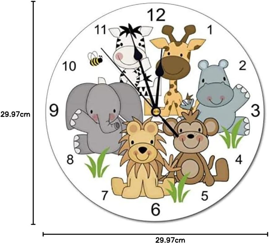 Animals Safari Kids Wall Clock Girl Boy Baby Nursery Room Jungle round Silent Non Ticking Clock for Office Kitchen Bedroom Living Room Wall Decor 12 Inch image number 5