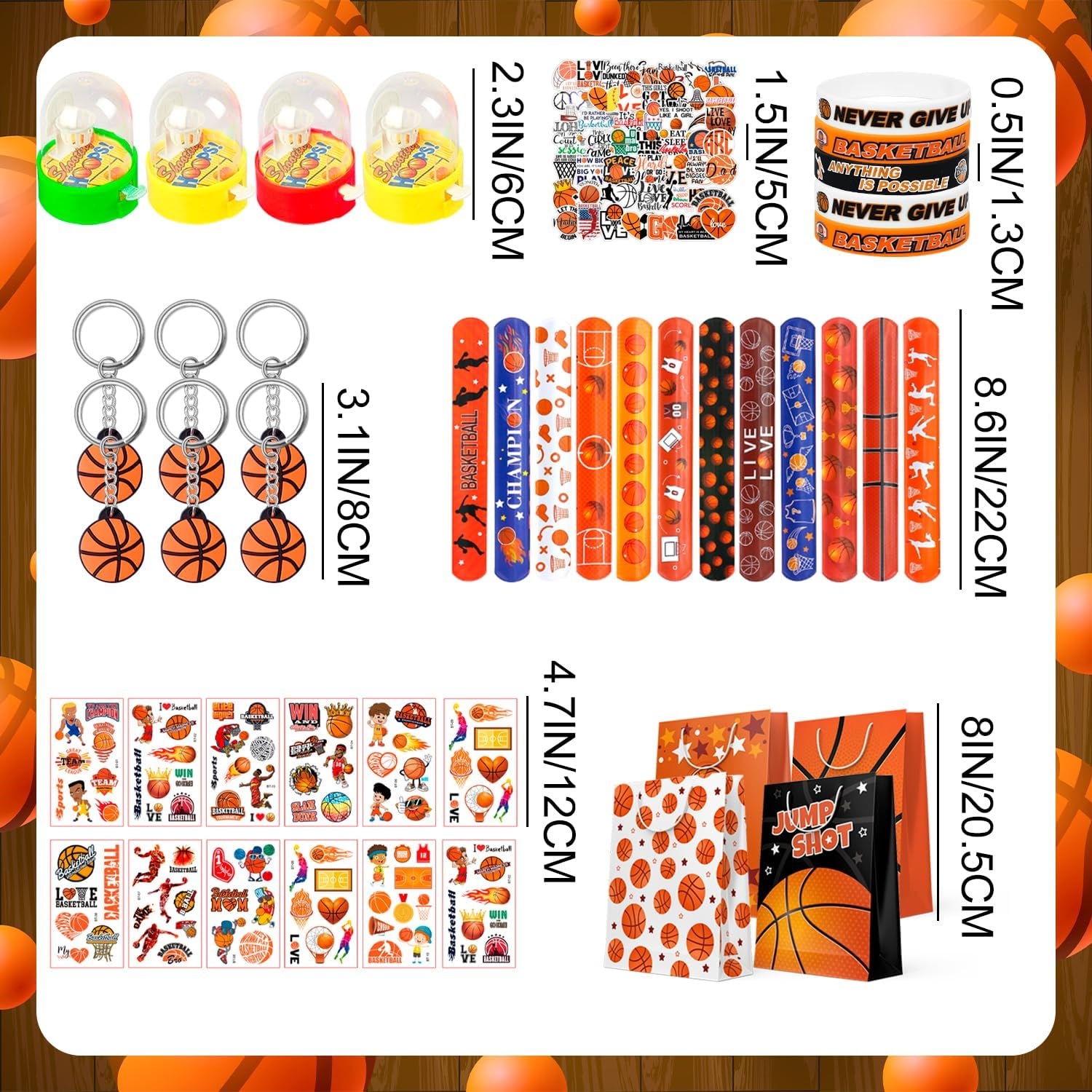 Basketball Party Favors,122Pcs Basketball Themed Birthday Party Favors - Basketball Party Keychain Gift Bags Slap Bracelets Etc Basketball Goodie Bags Stuffers for Basketball Party Decorations image number 4