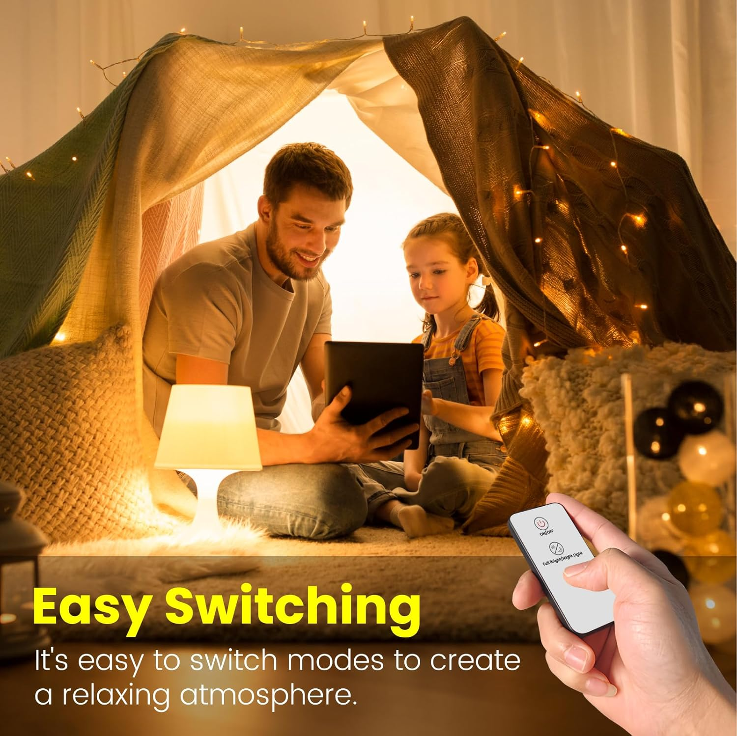 Lamptobe A19 E27 LED Light Bulb, 9W 600LM Full Bright Mode & 0.8W 60LM Night Light Mode, Energy Saving E27 LED Bulb for Home Lighting - 3000K Warm White - Pack of 2 image number 4