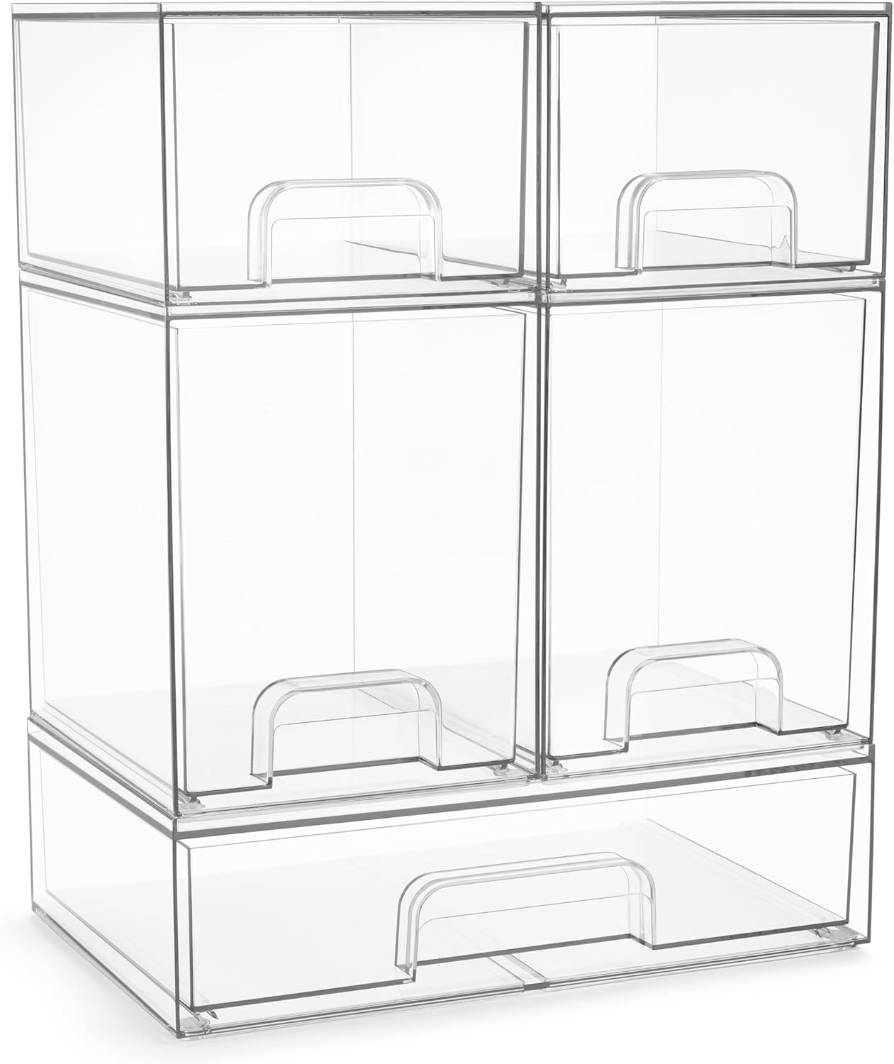 Sorbus Acrylic Storage Containers - 5 Pack, Stackable Storage Bins Set for Bathroom Organization - Clear Acrylic Drawer Organizers - Makeup Case Pull-Out Drawers (7.6&rsquo;&rsquo; and 4.4&rsquo;&rsquo; Tall and 12.1&rsquo;&rsquo; Wide) image number 2