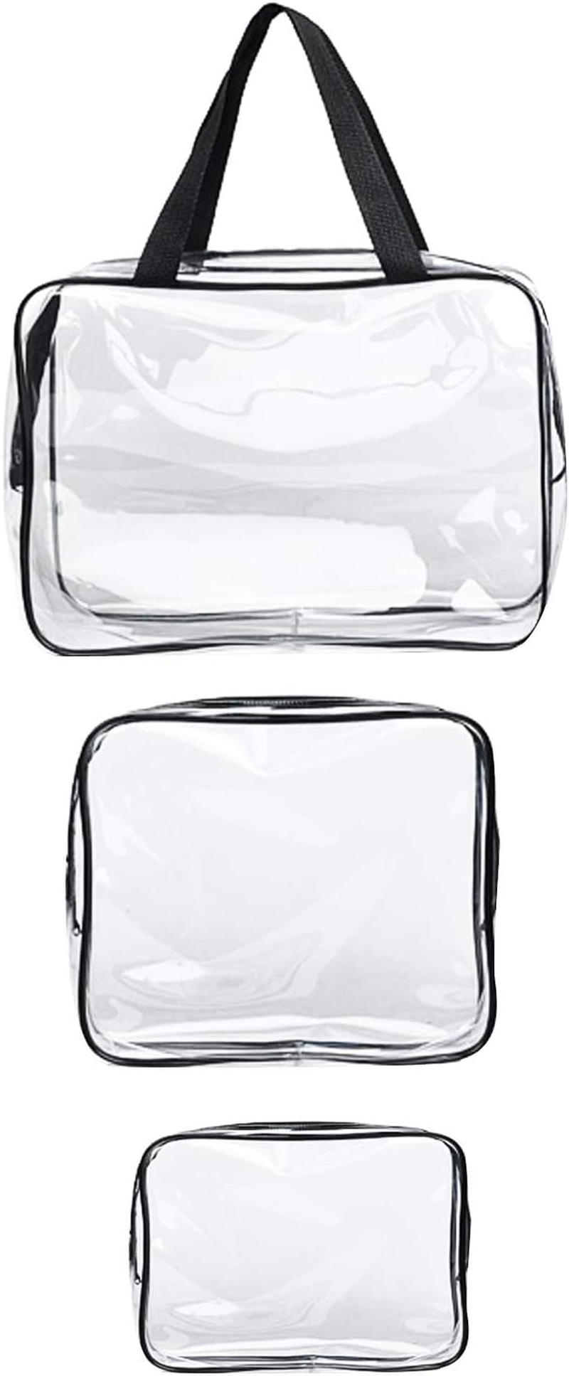 XUNQUCOM Clear Cosmetic Bag, Travel Toiletry Bag Set with Zipper, PVC Make-Up Pouch Handle Straps for Women Men，Set of 3 image number 6