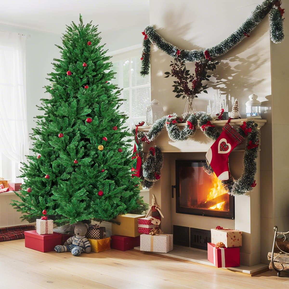 Miss Rui Christmas Tree 2.4M Artificial 1400 Tips Easy Assembly 8FT Fake Xmas Tree for Christmas Decorations Party Gift Home Garden Green image number 2