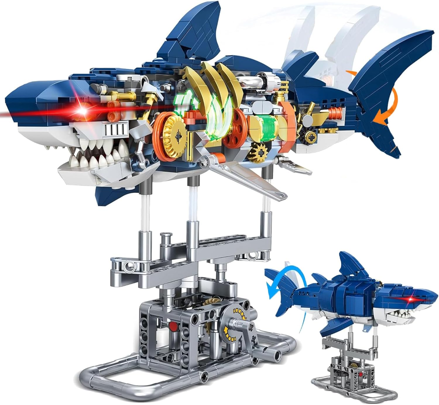 Blue Mechanical Shark Sea Creature Building Set, Ideas Marine Animal with Display Stand and Lights, STEM Toys for Ocean Lovers, Home Office Decor, Gifts for Adults Teens Kids Ages 8+(687PCS) image number 3