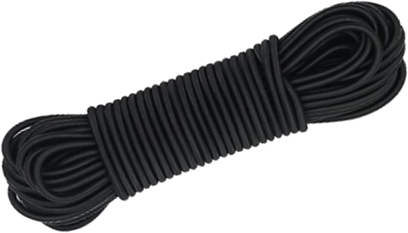 Ultimate Resistant 20M Elasticated Secure Rope, Bungee Straps, Elastic Bungee Cords and Fixings, Premium Black 8 Mm Shock Cord, Perfect for Transport, Bicycle, and Loading, Clothesline