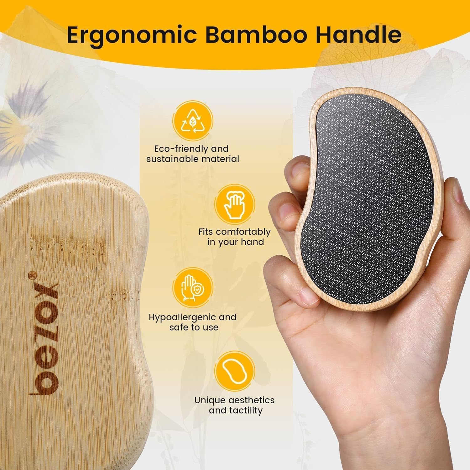 BEZOX Glass Foot Scrubber Shower(1 PCS) - Nano-Glass Pedi Egg Pumice Stone for Feet Dead Skin, Plastic-Free Pedicure Foot File Callus Remover - Bamboo Handle image number 5