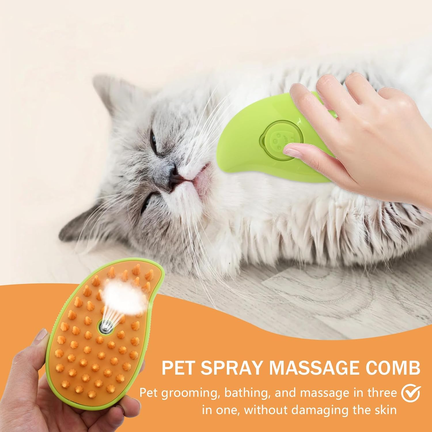 Steamy Cat Brush, 3-In-1 Cat Steamy Brush, Self Cleaning Steamy Cat Brush, Multifunctional Cat Grooming Brush, with Steam for Massage, Steamy Cat Hair Brush for Long Hair and Short Hair image number 3