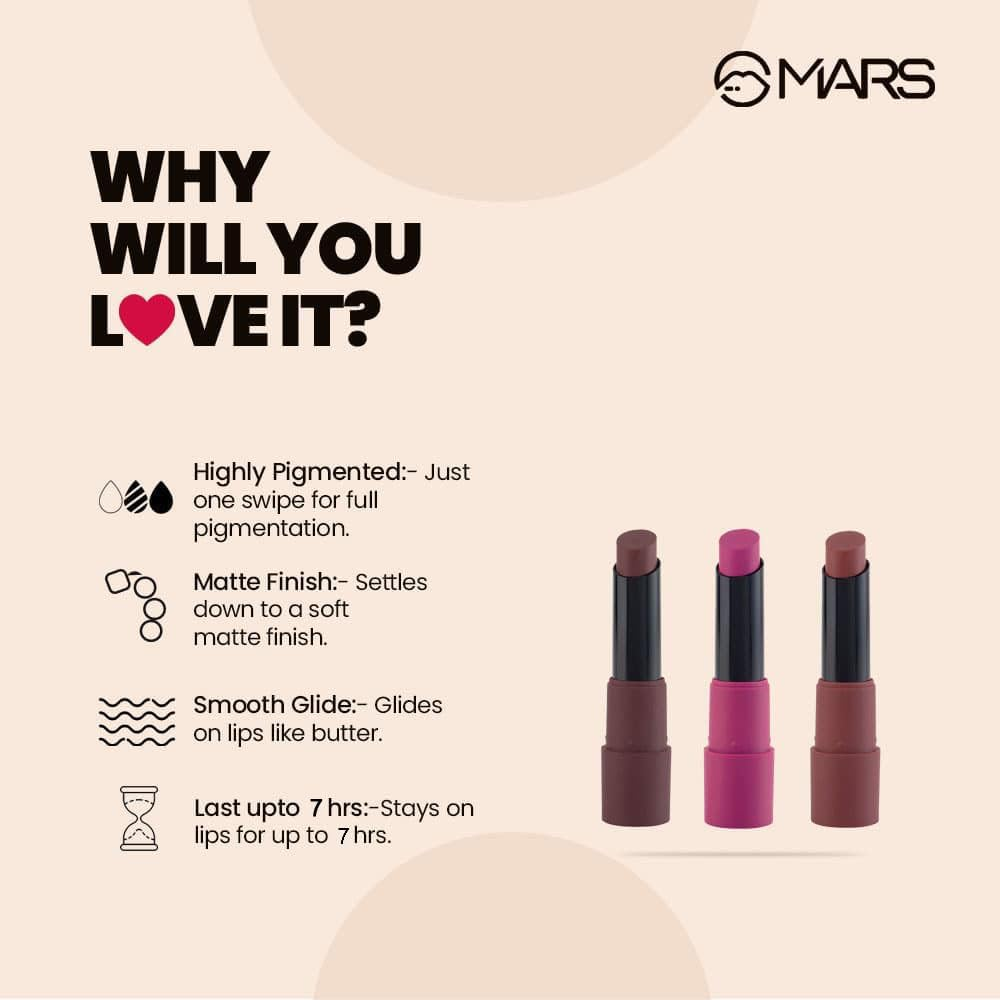MARS Matte Box Set of 3 Lipsticks for Women | Long-Lasting | Smooth Finish | Moisturising | One Swipe Pigmentation | (3X3.2 Gm) (06-All Rounder) image number 1