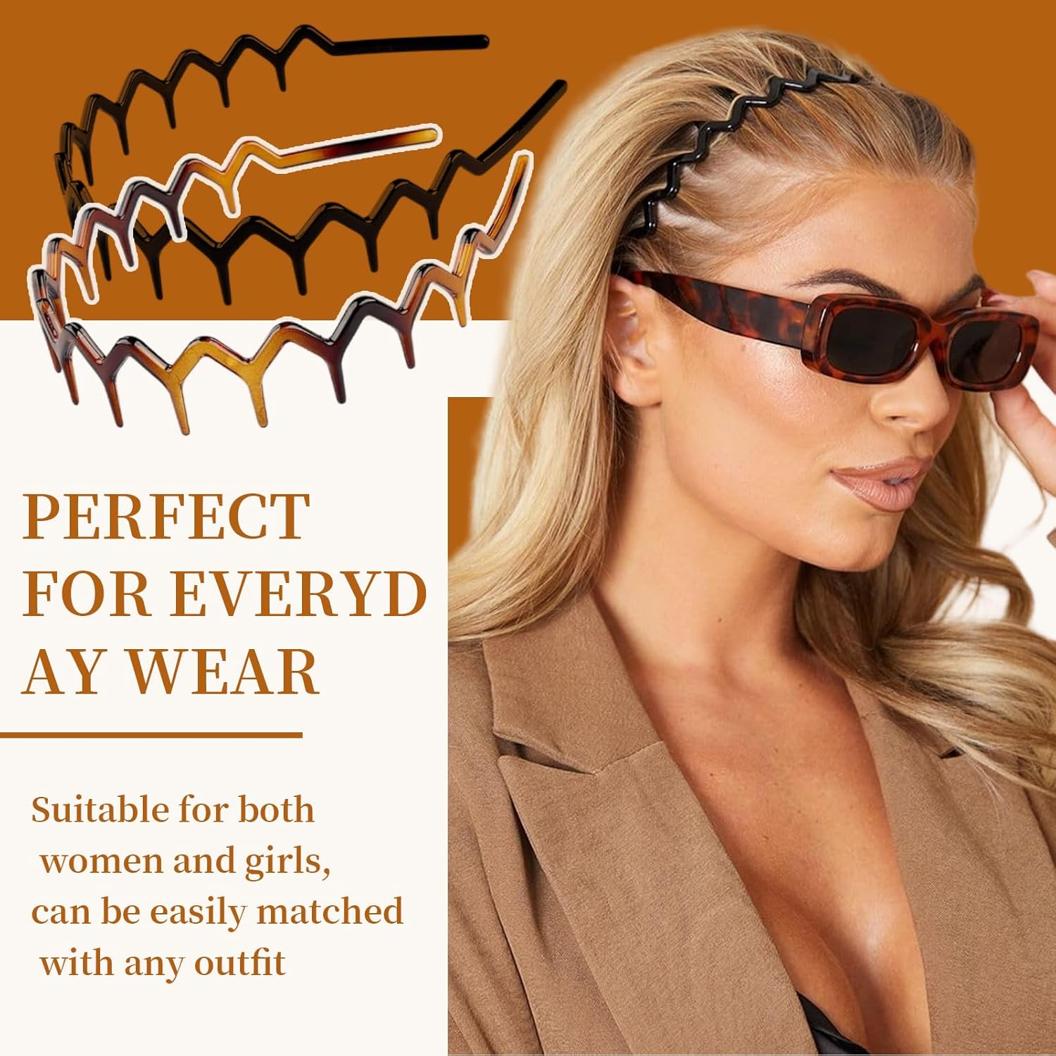 TELAIN Pack of 4 Zigzag Headbands for Women, Teenage Girls and Men - Thin Plastic Hair Bands with Teeth, Non-Slip Black Comb Hair Bands image number 1