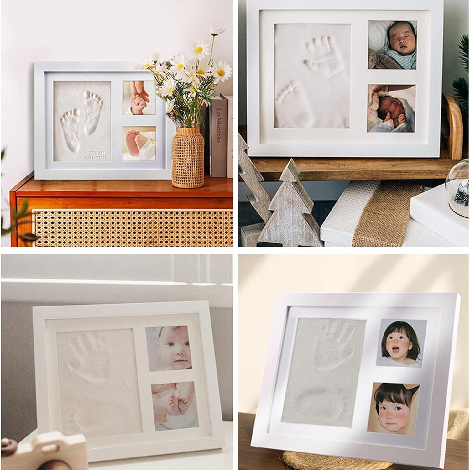 Baby Footprint Kit, Baby Handprint Kit, Newborn Baby Handprint Footprint Souvenir Frame, Personalized Baby Picture Frame Printing Kit - Baby Handprint Kit, New Mom Gift (White) image number 5