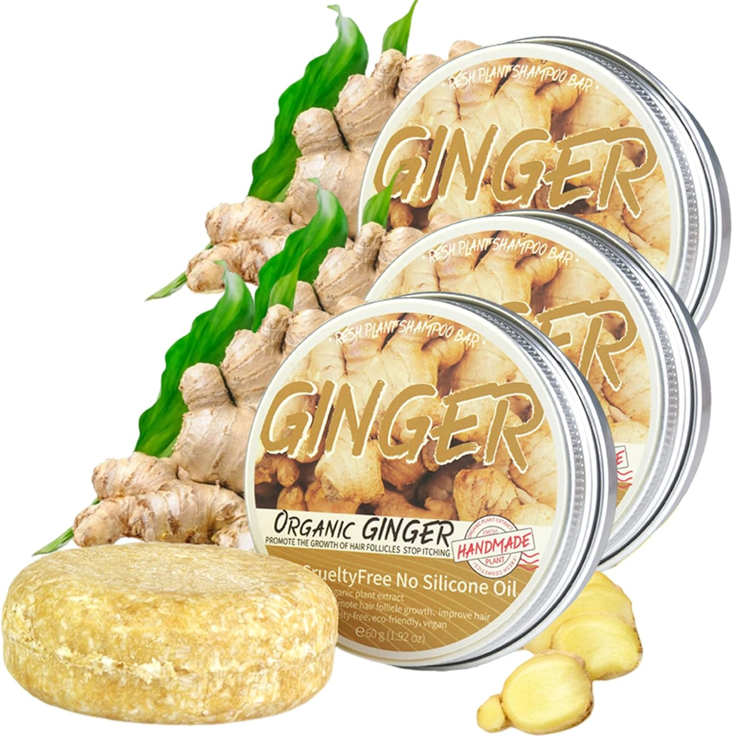 3PCS Organic Ginger Hair Regrowth Shampoo Bar, Ginger Soap for Hair Growth, anti Hair Loss Ginger Shampoo Soap, Mumnatural Ginger Shampoo Bar Conditioner for Thinning Hair (Ginger) image number 3