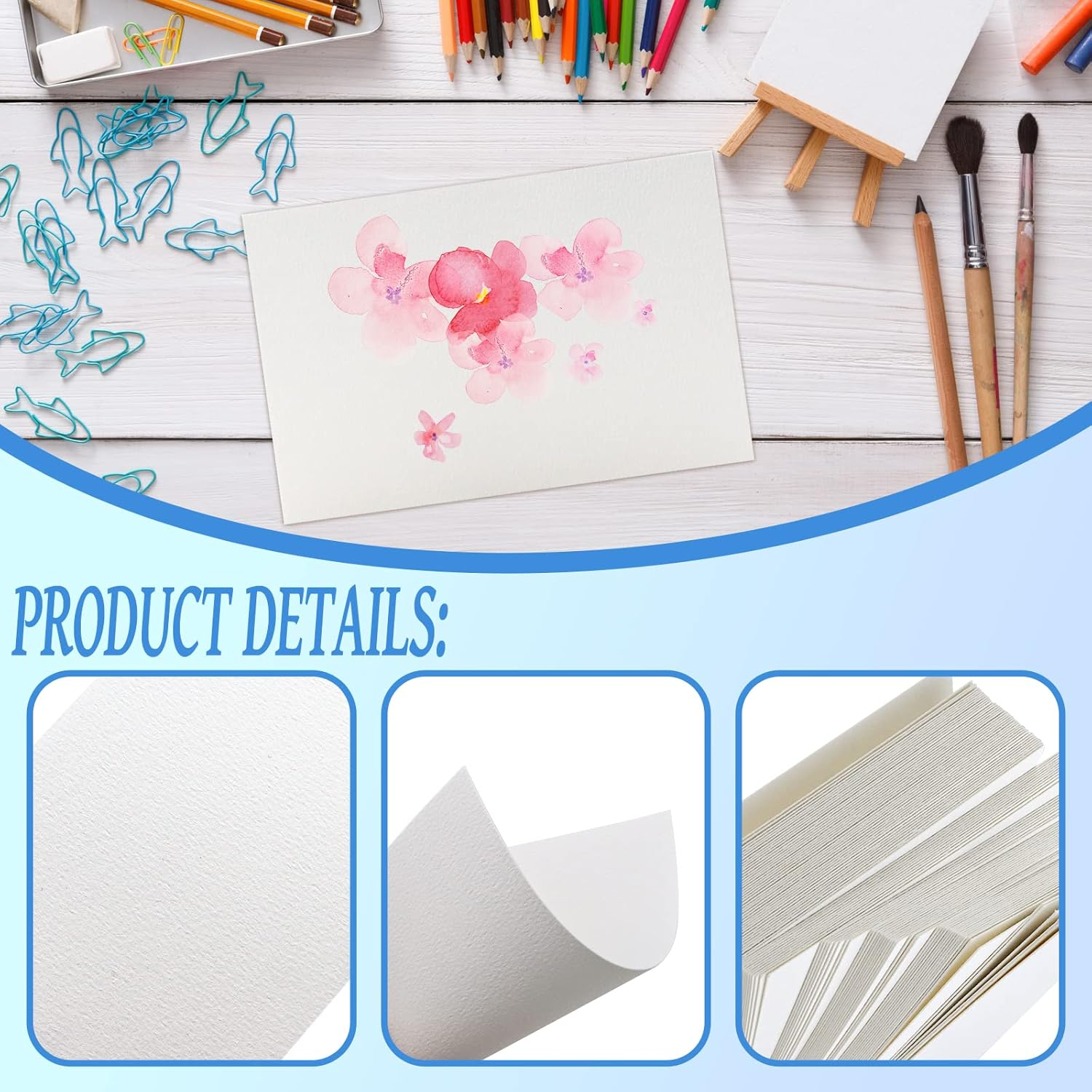Fyess 120Pcs 100% Rag Cotton White Watercolor Paper 140Lb Heavyweight Paper Watercolor Paper Cards Cold Press Paper Bulk Watercolor Drawing Student Artist for Kids,5 X 7 Inch image number 1