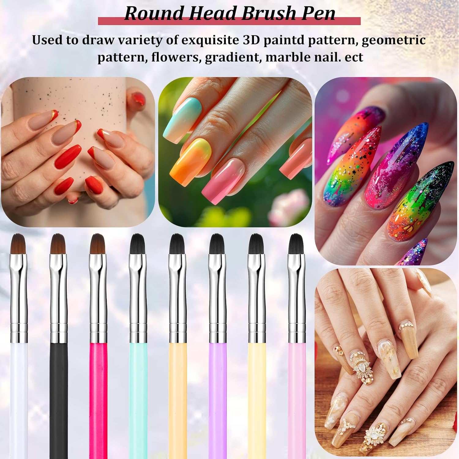 8 Pcs Nail Detail Art Brush Set Wooden for Gel Polish,Ymapinc Gel Nail Brush Tools,Liner Dotting Tools,Builder Dotting Tools Accessories image number 5