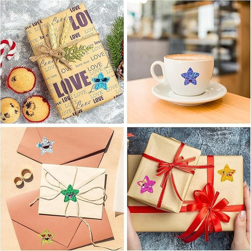 2Roll Smiling Star Stickers Sparkly Foil Small Star Stickers Roll,Smiling Star Stickers Sparkly Foil Stickers Roll,Small Incentive Sticker Self Adhesive Glitter Star Sticker Sparkly Star Sticker Roll image number 4