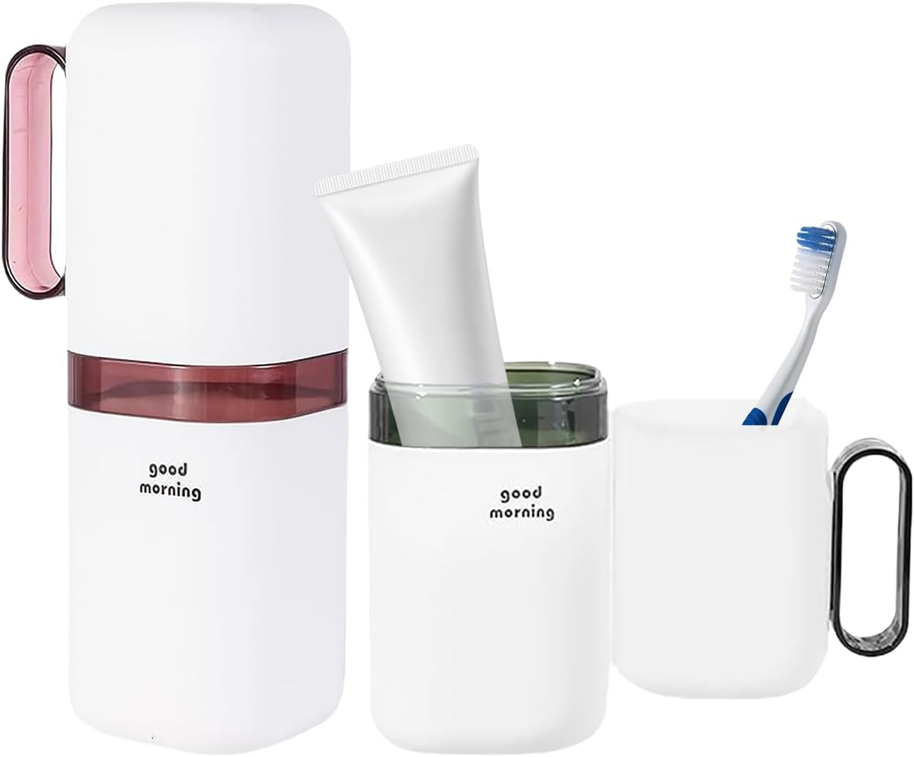 2 Pack Travel Toothbrush Holder with Detachable Handle & Cover, Portable Tooth Brush Case for Traveling, Small Tooth Cup Container for Trip Dormitory Camping Home, Blue & Grey