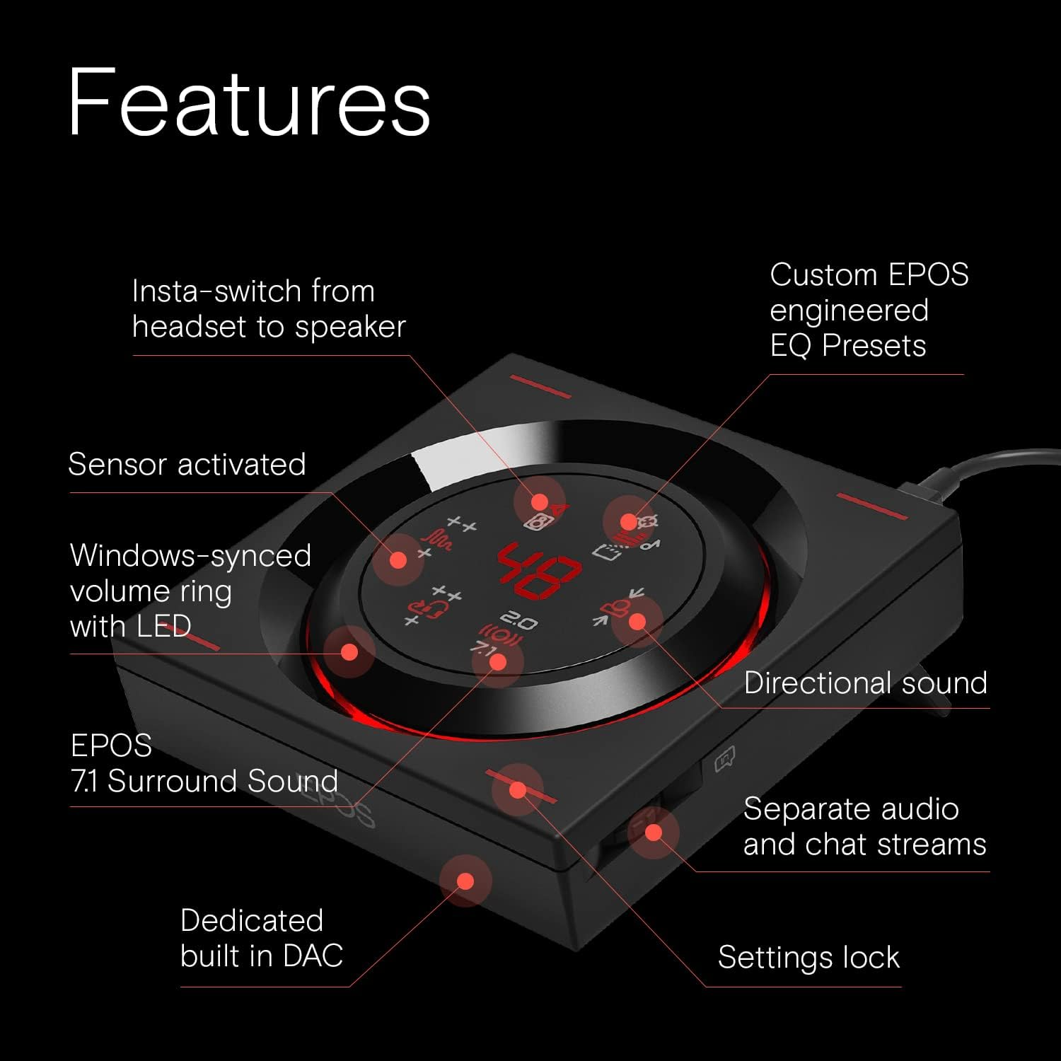 EPOS GSX 1000 2Nd Edition Dac Amp Audio Amplifier/External USB Sound Card with 7.1 Surround Sound, Side Tone, Gaming DAC and EQ, Headphone Amp Compatible with Windows, Mac, Laptops and Desktops image number 1
