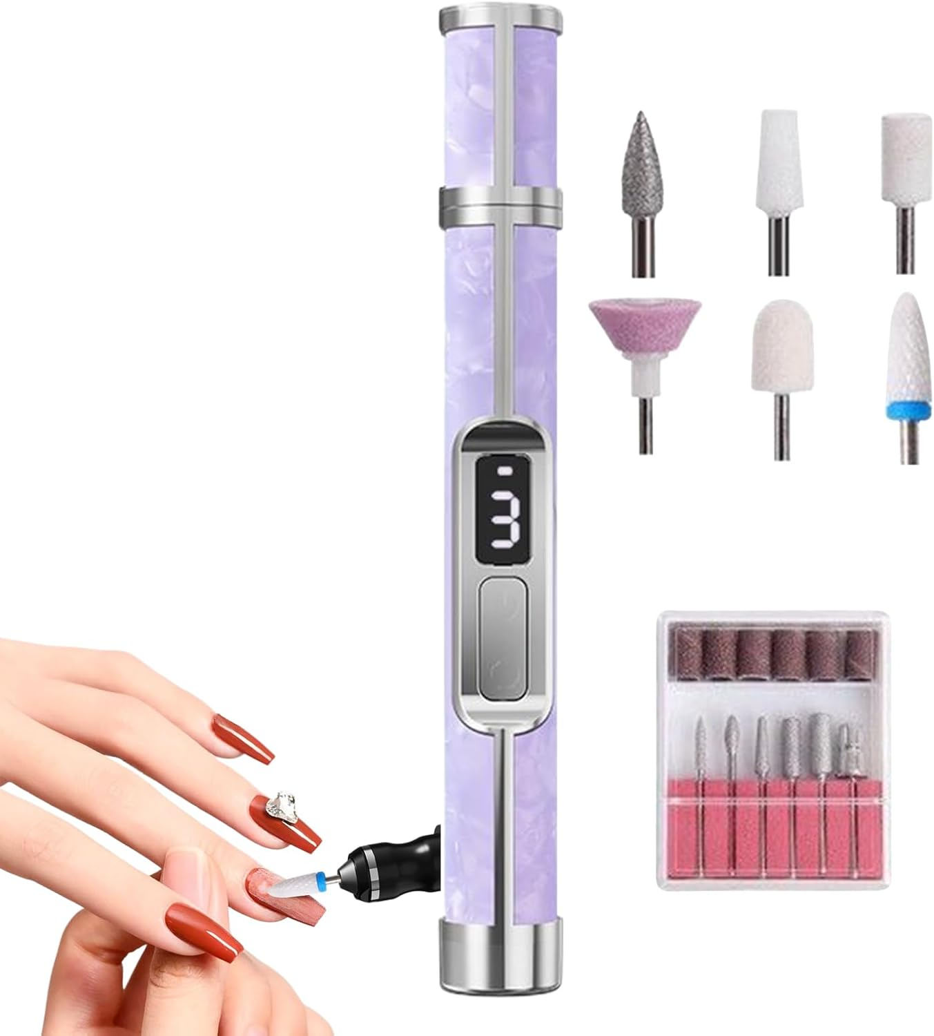 Electric Nail Drill Kit | 3 Speeds Fingernail Grinding Tool | Portable Fingernail Drill Foot Callus Remover for Thick Toenail Women Men Beginners Salon Home Travel