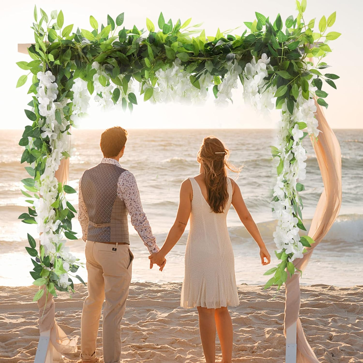 4 Strands of Wisteria Artificial Flowers Garland, Total 7.6 Meter White Artificial Wisteria Vine Silk Hanging Flower for Home Garden Outdoor Ceremony Wedding Arch Floral Decor image number 5