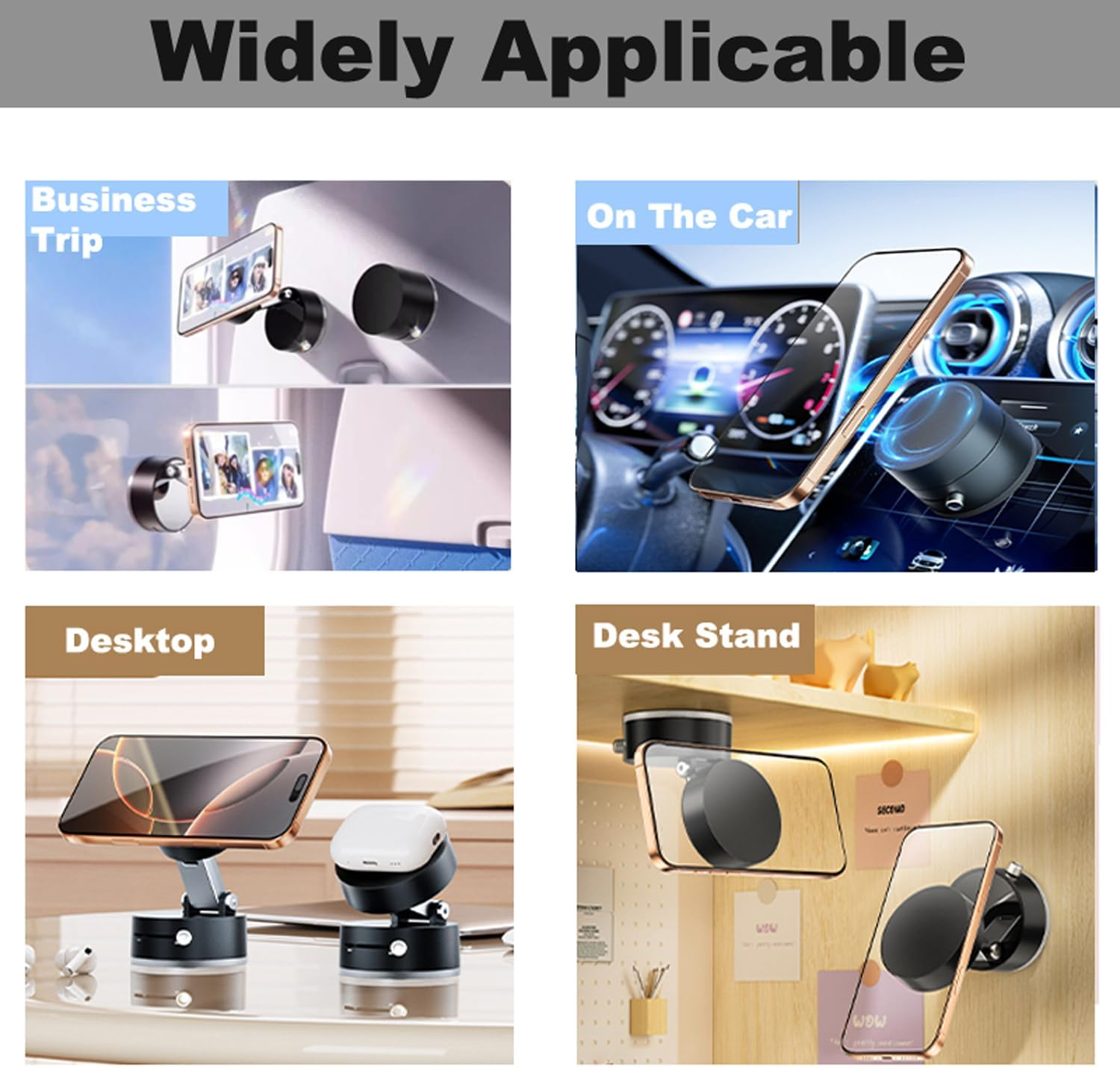 Multifunctional Vacuum Suction Phone Holder- Folding, Extendable, Double- Sided Magnetic for Car/Gym/Smooth Surface Kitchen Stand Cellphone Smartphone Mount (Black) - White image number 5