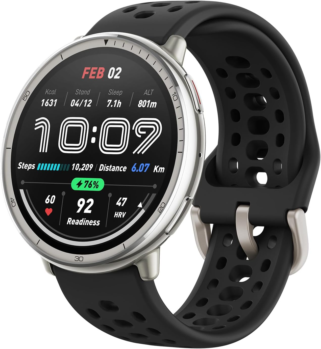 Amazfit Active 2 Smartwatch (Black), 44Mm Sapphire Glass Smart Watch, GPS Maps with Direction, 10 Day Battery, 160+ Sport Modes, Water Resistant, for Android & Ios (Black Silicone)