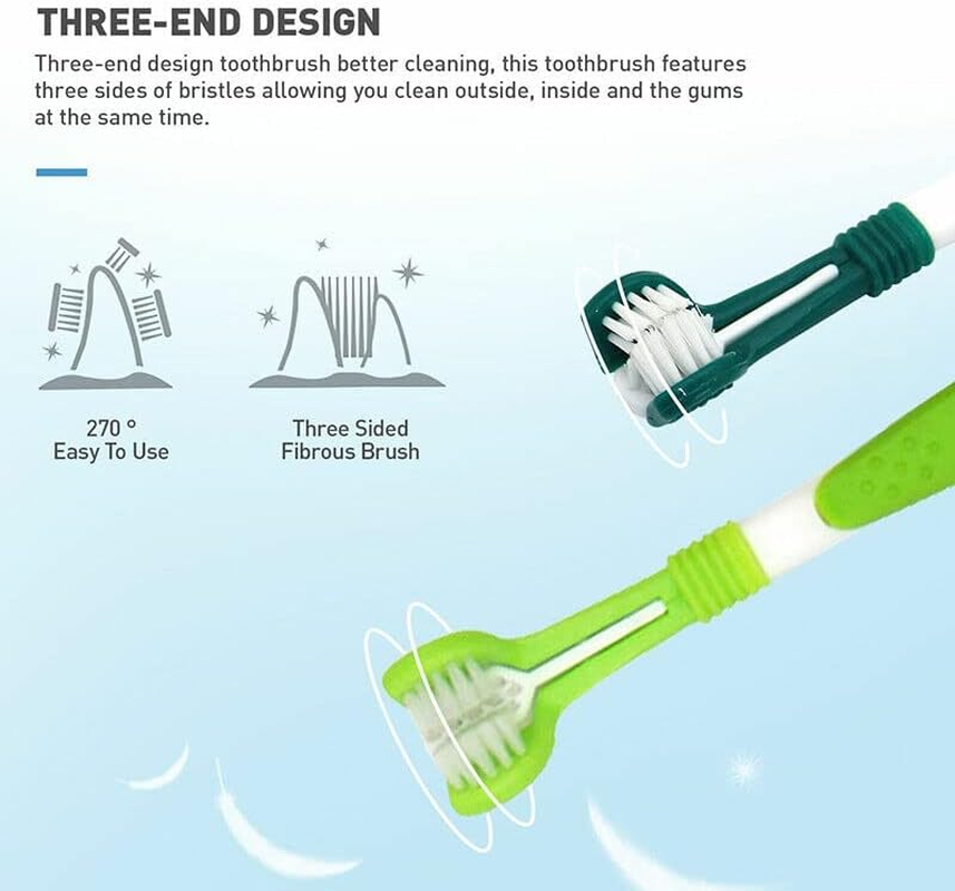 Dog Toothbrush Multi-Angle Three-Sided Pet Cat Mouth Oral Care Teeth Cleaning - Effective Oral Care and Teeth Cleaning - Care and Teeth Cleaning Ergonomic Design for Easy Use - Green image number 3