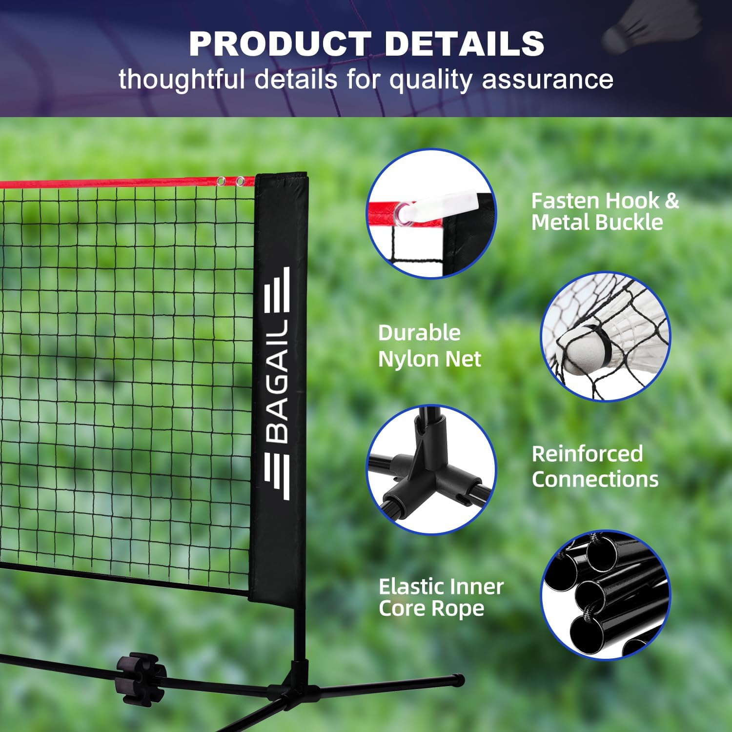 BAGAIL Badminton Net, Height Adjustable Kids Volleyball Net, Foldable Nylon Net 10 Ft/14Ft/17Ft Wide, Tennis Net, Small Pickleball Net for Backyard Game and Indoor Outdoor Use, Easy Setup image number 4