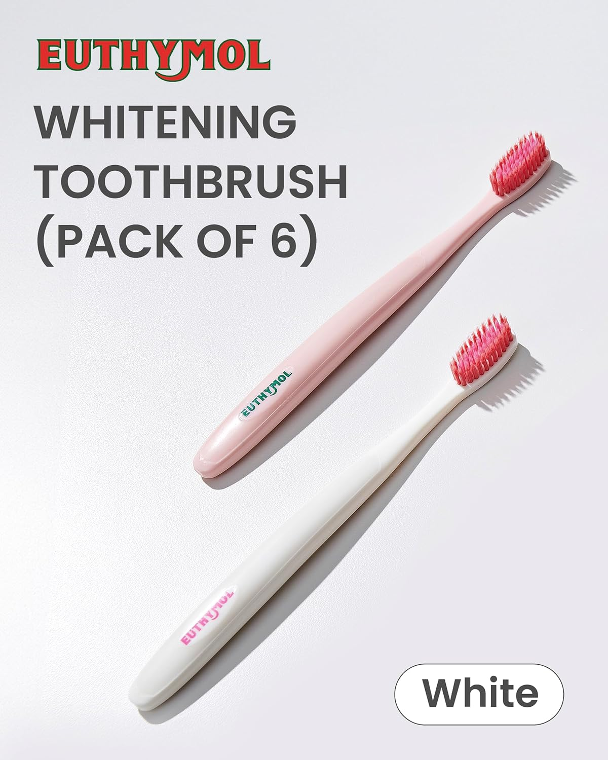 Euthymol Whitening Toothbrush (White, 6 Count) - Premium Soft Dual-Tension Bristles. Advanced Plaque Removal, Stain Reduction. image number 5