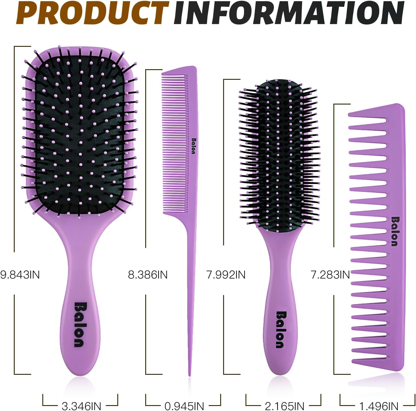 (Purple) - 4Pcs Hair Brush Women, Hair Comb for Women and Detangling Paddle Brush, Great on Wet or Dry Hair, No More Tangle Hair Brush Set for Straight Long Thick Curly Natural Hair (Purple)