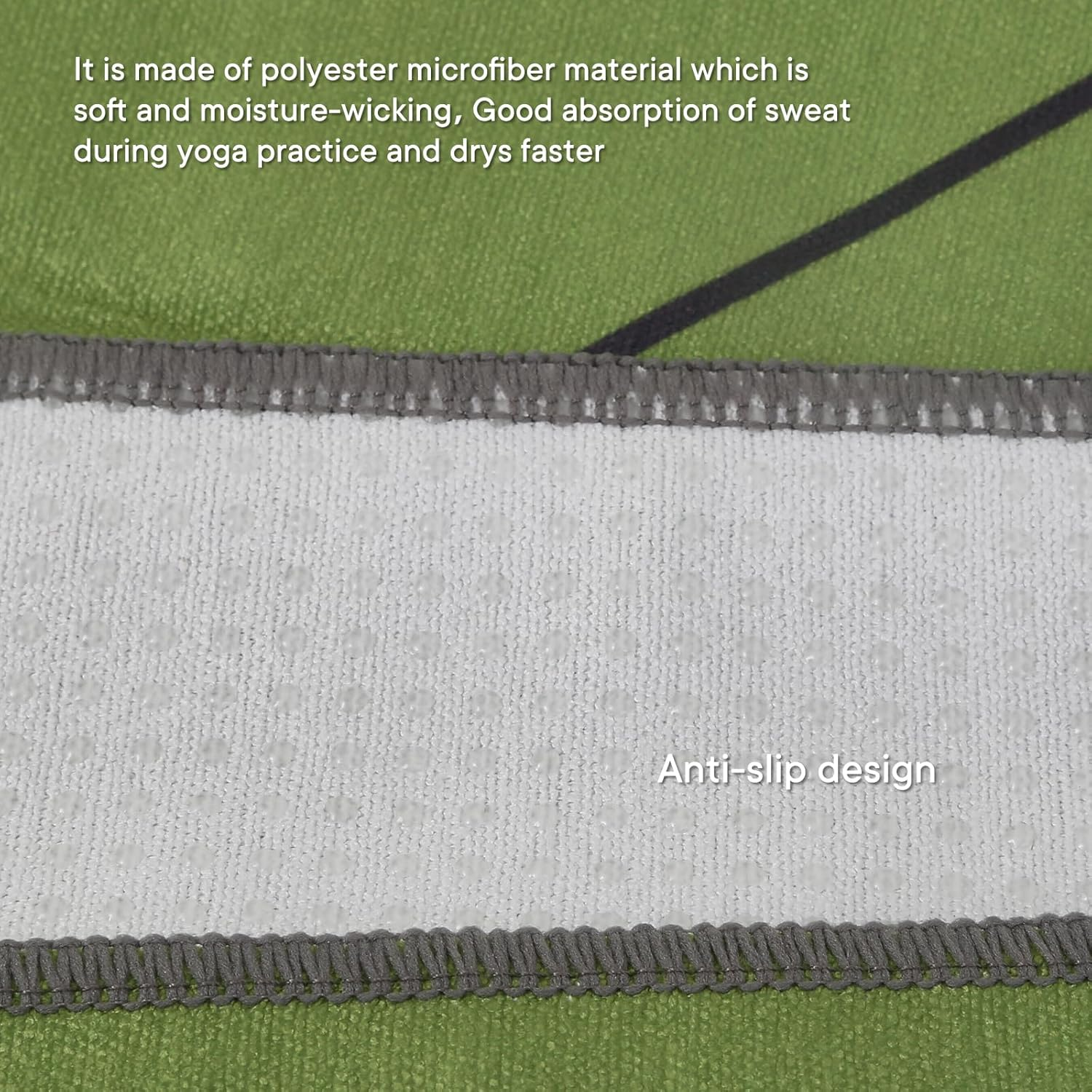 Yoga Towels, Non Slip Hot Yoga Mat Towel with Grip Dots,Super-Absorbent Soft Microfiber Yoga Blanket for Pilates, Fitness and Workout 72Inch X 24Inch Green - Green image number 3