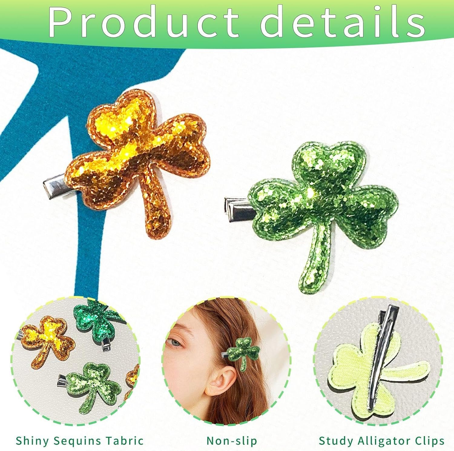 9 Pieces Clover Hair Pins, Shiny Hair Pins, Party Clothing Accessories, Hairstyle Decorations, Party Gifts. image number 3